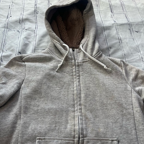 Uniqlo Sherpa Lined Zip Hoodie Heather Gray Women’s XS Faux Fur Fleece Jacket - Picture 6 of 13